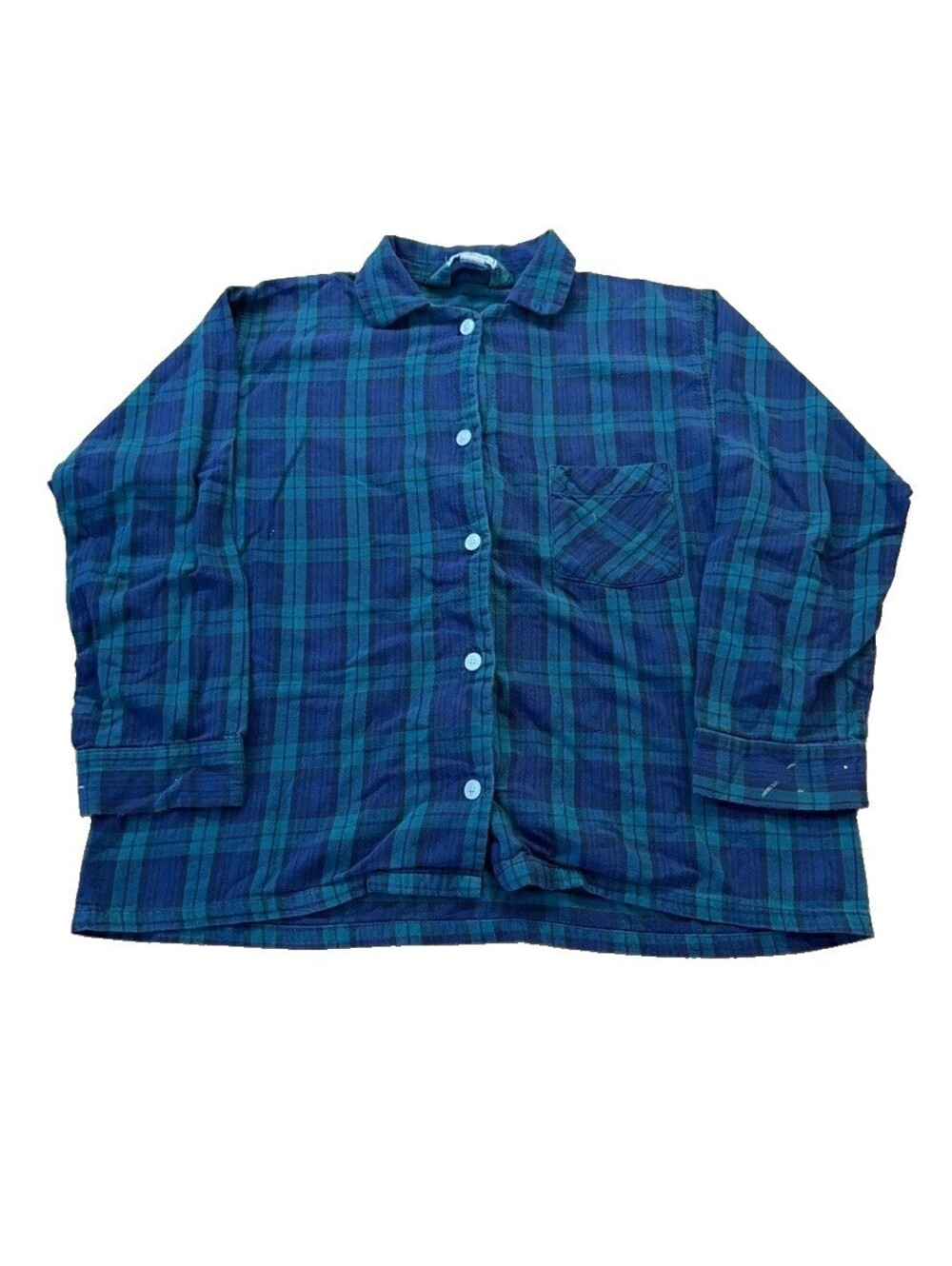 VTG L.L.Bean Flannel Shirt Womens Blue Green Plaid Cotton Long Sleeve 90s L/XL